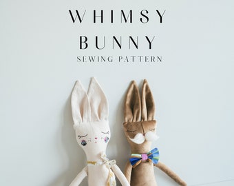 Bunny Stuffy Sewing Pattern, Modern Rabbit toy for kids, Easy to sew, Bunny softie toy PDF Digital Download, Whimsy Bunny, Heirloom Rag Doll