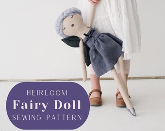 DIY Fairy Rag Doll Sewing Pattern, Heirloom Cloth doll PDF, Fairy with wings tutorial, embroidery doll with Clothes Shoes, 21" handmade doll