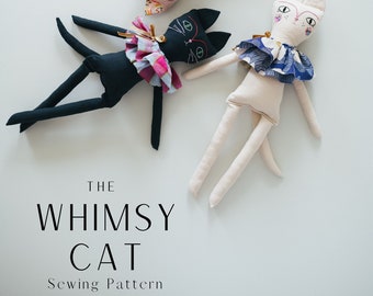 Cat Stuffy Sewing Pattern, Modern Cat toy for kids, Kitty softie toy PDF Digital Download, Whimsy Cat Rag doll, Plush, Cat Lover gift