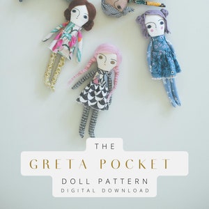 Rag Doll Sewing Pattern, Small Cloth Doll, Greta Pocket Doll, Wool Hair Fabric Doll Tutorial, Beginner Doll Making DIY, Digital Download image 2