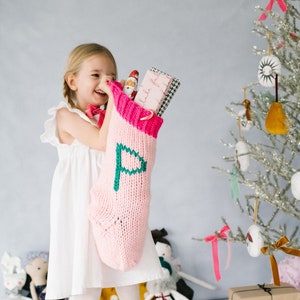 Easy Beginner Knit Holiday Christmas Stocking Pattern, Knitting Stocking Tutorial, Striped stocking, monogrammed Christmas Stocking