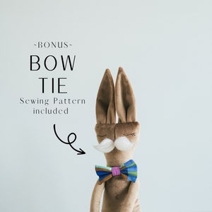 Bunny Stuffy Sewing Pattern, Modern Rabbit toy for kids, Easy to sew, Bunny softie toy PDF Digital Download, Whimsy Bunny, Heirloom Rag Doll image 1