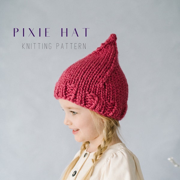 Pixie Elf Hat Knitting Pattern, Elf Knitting Pattern, Pointed Hat Cosplay, Easy to Knit Toque, Beginner Baby hat Knitting Pattern,Bulky Yarn