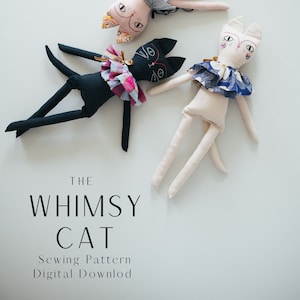Patron de couture chat pelucheux, jouet pour chat moderne pour enfants, peluche Kitty en téléchargement numérique au format PDF, poupée de chiffon fantaisie chat, peluche, cadeau pour amoureux des chats