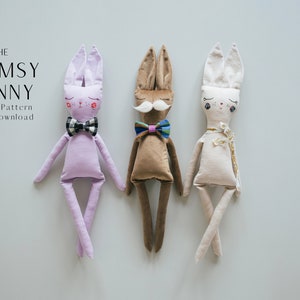 Bunny Stuffy Sewing Pattern, Modern Rabbit toy for kids, Easy to sew, Bunny softie toy PDF Digital Download, Whimsy Bunny, Heirloom Rag Doll image 1