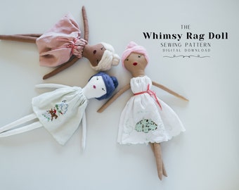 The Whimsy Rag Doll Sewing pattern, cloth rag modern doll pattern, Heirloom felted doll pattern, Princess Fairy, Digital PDF Download