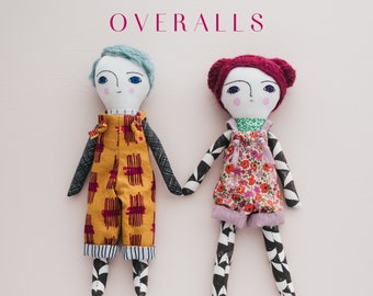 DIY Doll Overalls Clothes Sewing Pattern, Greta Pocket Ragdoll clothing Tutorial, Knot Strap Overall Bib, Reversible, Digital Download
