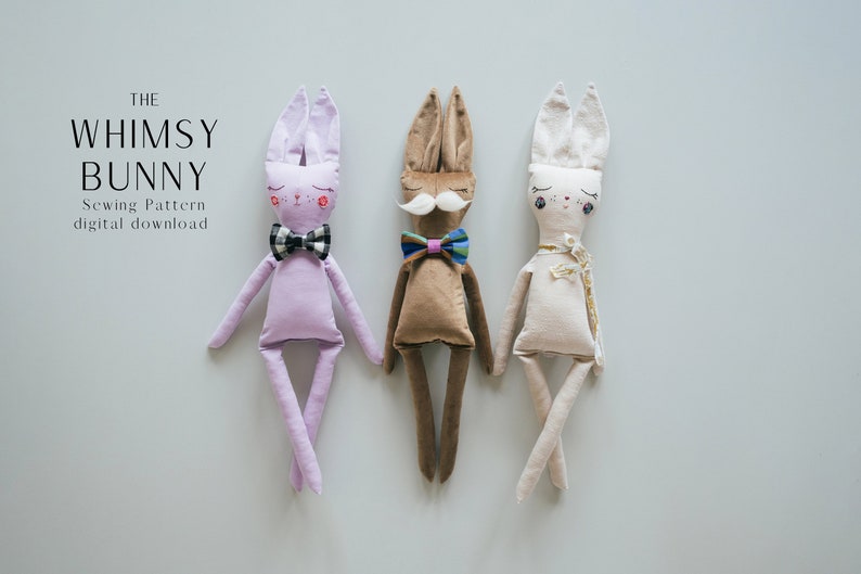 Bunny Stuffy Sewing Pattern, Modern Rabbit toy for kids, Easy to sew, Bunny softie toy PDF Digital Download, Whimsy Bunny, Heirloom Rag Doll image 3