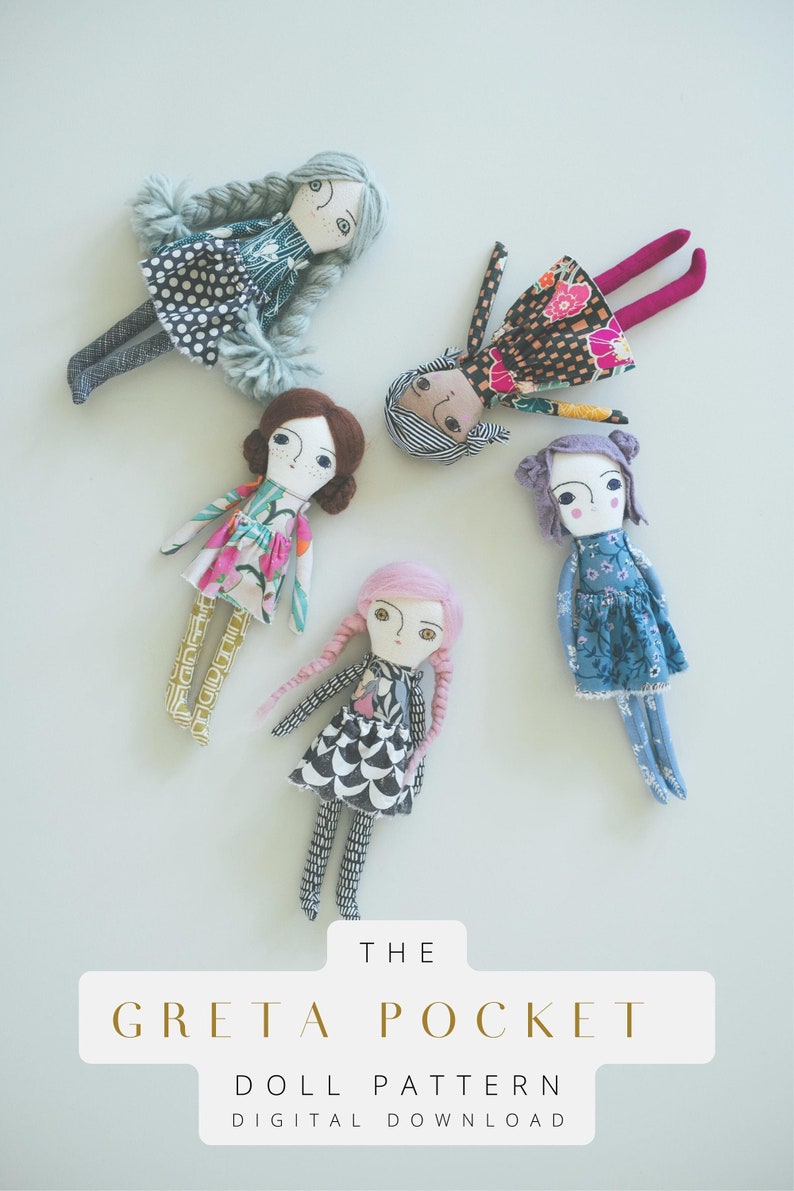 Rag Doll Sewing Pattern, Small Cloth Doll, Greta Pocket Doll, Wool Hair Fabric Doll Tutorial, Beginner Doll Making DIY, Digital Download image 2