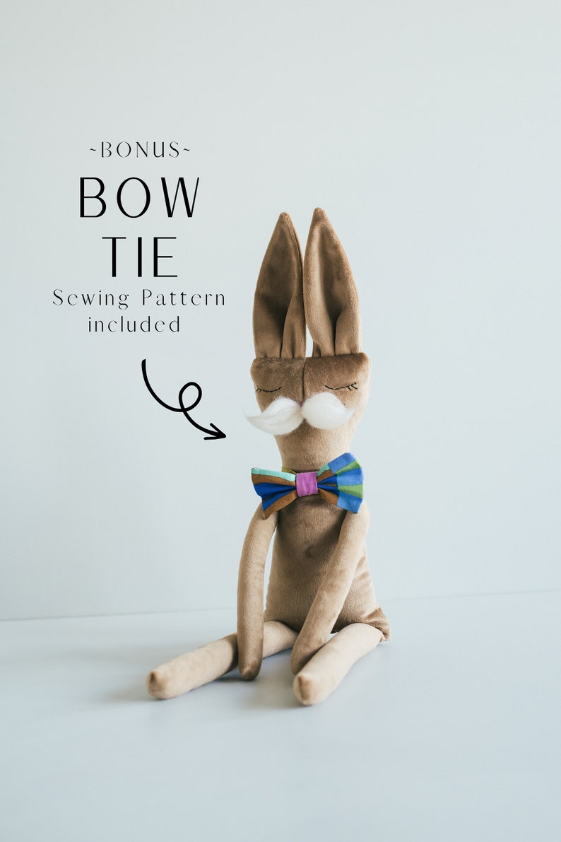 Bunny Stuffy Sewing Pattern, Modern Rabbit toy for kids, Easy to sew, Bunny softie toy PDF Digital Download, Whimsy Bunny, Heirloom Rag Doll image 2