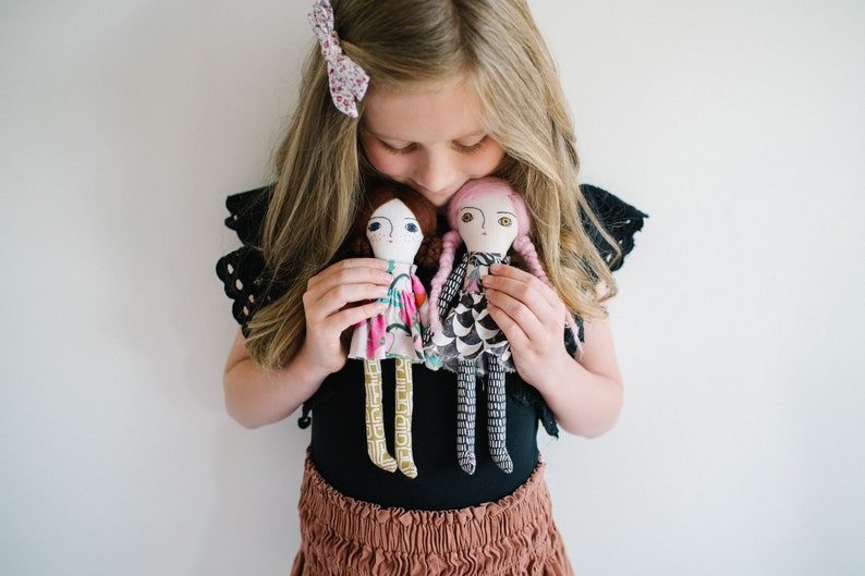 Rag Doll Sewing Pattern, Small Cloth Doll, Greta Pocket Doll, Wool Hair Fabric Doll Tutorial, Beginner Doll Making DIY, Doll clothes image 4