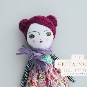 Rag Doll Sewing Pattern, Small Cloth Doll, Greta Pocket Doll, Wool Needle Felting Hair, beginner Doll Making DIY, Digital Download image 1