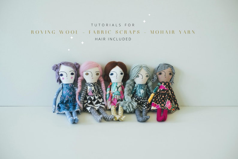 Rag Doll Sewing Pattern, Small Cloth Doll, Greta Pocket Doll, Wool Hair Fabric Doll Tutorial, Beginner Doll Making DIY, Digital Download image 3