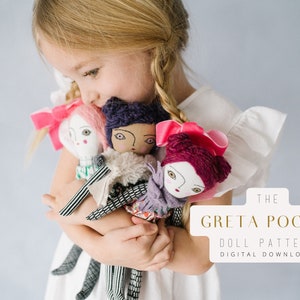 Rag Doll Sewing Pattern, Small Cloth Doll, Greta Pocket Doll, Wool Hair Fabric Doll Tutorial, Beginner Doll Making DIY, Digital Download image 1