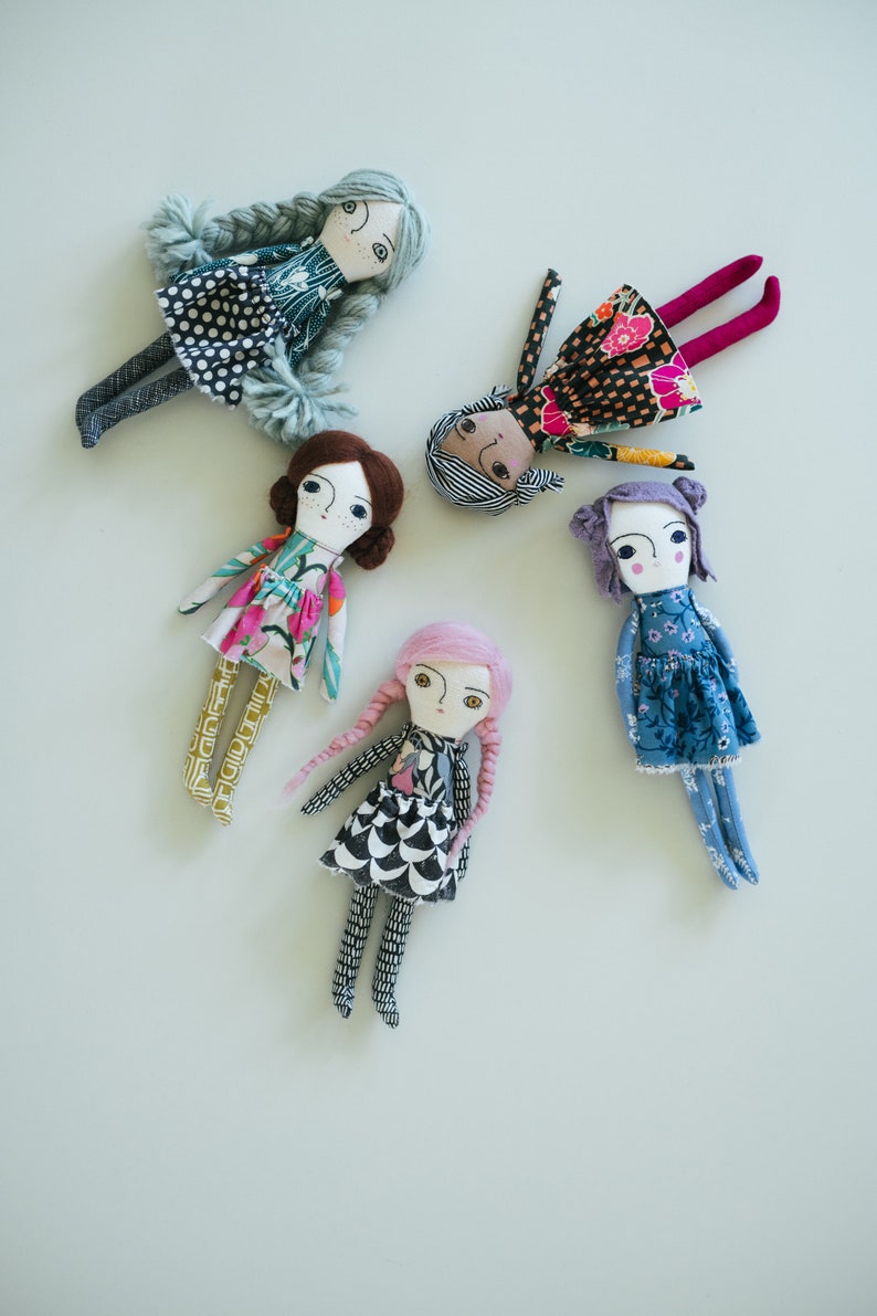 Rag Doll Sewing Pattern, Small Cloth Doll, Greta Pocket Doll, Wool Hair Fabric Doll Tutorial, Beginner Doll Making DIY, Doll clothes image 10