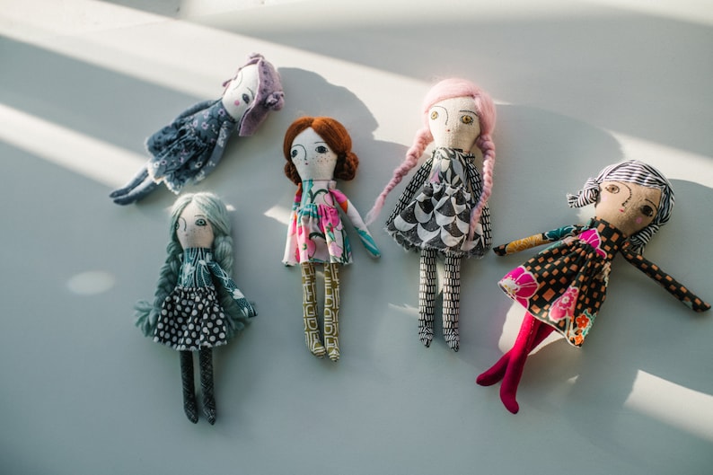 Rag Doll Sewing Pattern, Small Cloth Doll, Greta Pocket Doll, Wool Hair Fabric Doll Tutorial, Beginner Doll Making DIY, Doll clothes image 9