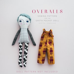 DIY Doll Overalls Clothes Sewing Pattern, Greta Pocket Ragdoll clothing Tutorial, Knot Strap Overall Bib, Reversible, Digital Download image 10
