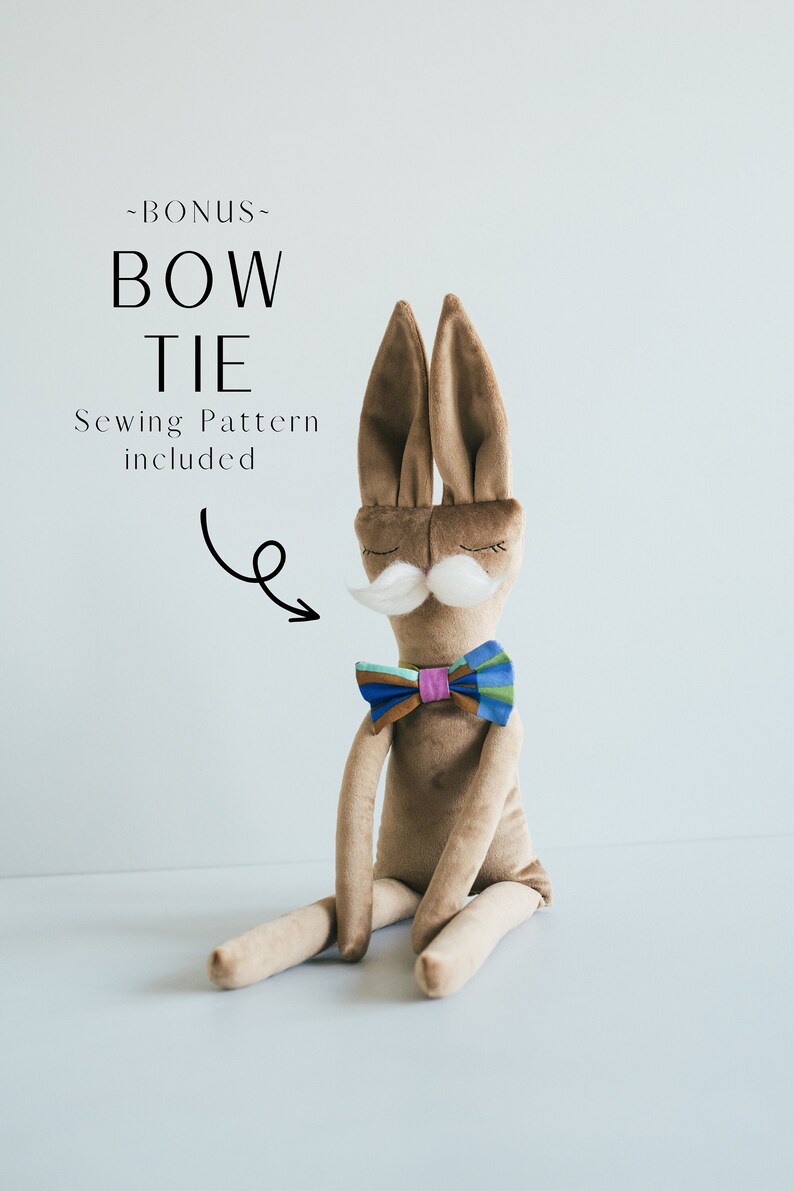 Bunny Stuffy Sewing Pattern, Modern Rabbit toy for kids, Easy to sew, Bunny softie toy PDF Digital Download, Whimsy Bunny, Heirloom Rag Doll image 1