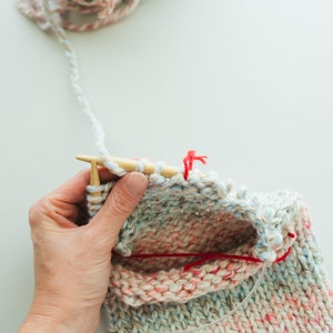 Easy Beginner Knit Holiday Christmas Stocking Pattern, Knitting Stocking Tutorial, Striped stocking, monogrammed Christmas Stocking image 3