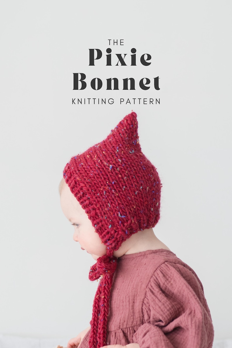 Model wearing Handmade Pixie Bonnet by Kyla Something