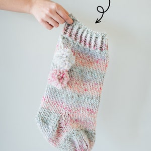 Easy Beginner Knit Holiday Christmas Stocking Pattern, Knitting Stocking Tutorial, Striped stocking, monogrammed Christmas Stocking image 8