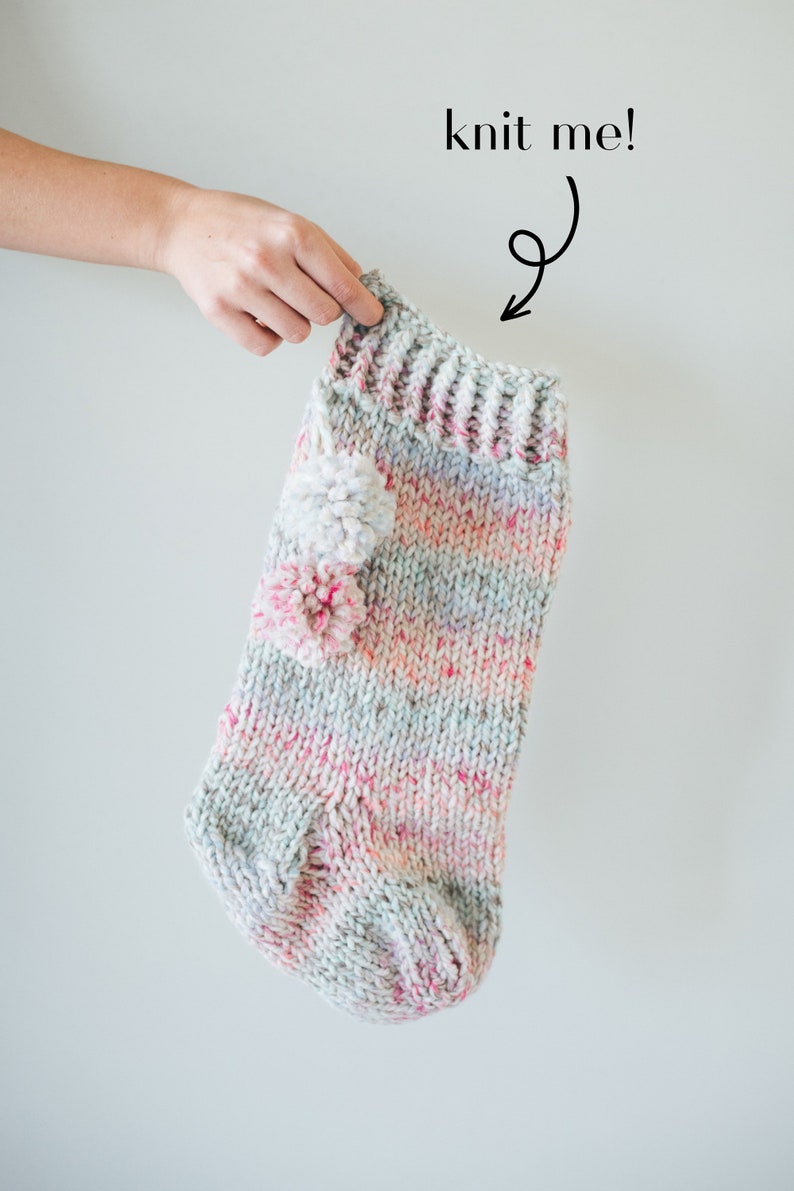 Easy Beginner Knit Holiday Christmas Stocking Pattern, Knitting Stocking Tutorial, Striped stocking, monogrammed Christmas Stocking image 8