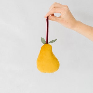 DIY Golden Pear Christmas Ornament, DIY Holiday Ornament Sewing Pattern, handmade heirloom Christmas decoration, Velvet fruit, handmade gift image 1