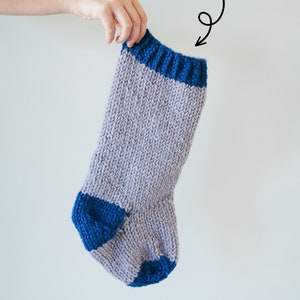 Easy Beginner Knit Holiday Christmas Stocking Pattern, Knitting Stocking Tutorial, Striped stocking, monogrammed Christmas Stocking image 9