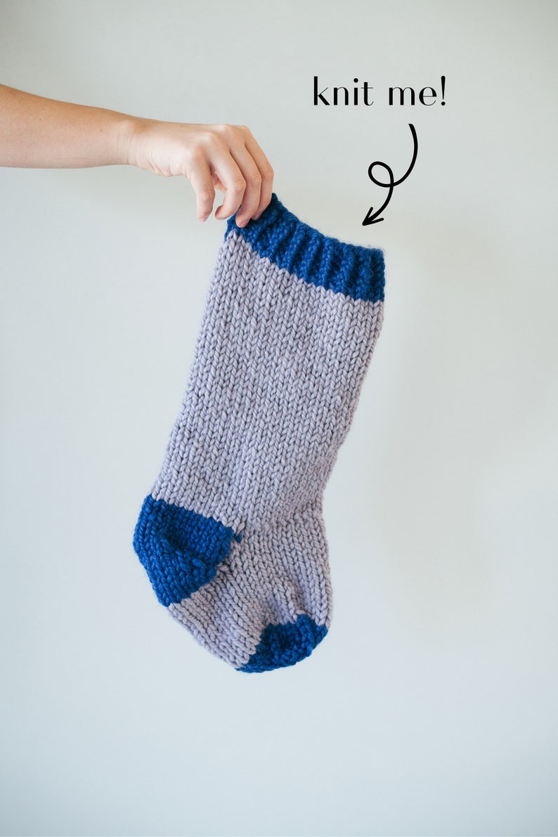 Easy Beginner Knit Holiday Christmas Stocking Pattern, Knitting Stocking Tutorial, Striped stocking, monogrammed Christmas Stocking image 9
