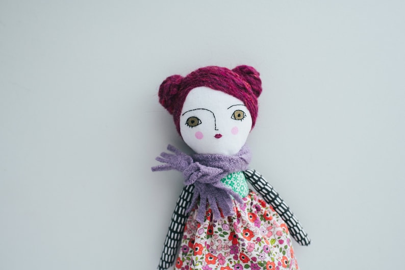 Rag Doll Sewing Pattern, Small Cloth Doll, Greta Pocket Doll, Wool Hair Fabric Doll Tutorial, Beginner Doll Making DIY, Doll clothes image 5