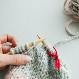Easy Beginner Knit Holiday Christmas Stocking Pattern, Knitting Stocking Tutorial, Striped stocking, monogrammed Christmas Stocking image 4