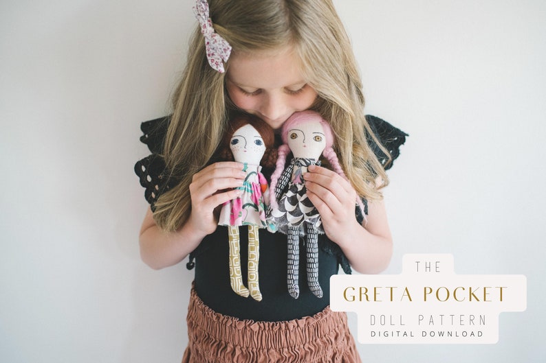 Rag Doll Sewing Pattern, Small Cloth Doll, Greta Pocket Doll, Wool Needle Felting Hair, beginner Doll Making DIY, Digital Download image 2