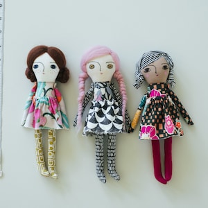 Rag Doll Sewing Pattern, Small Cloth Doll, Greta Pocket Doll, Wool Hair Fabric Doll Tutorial, Beginner Doll Making DIY, Doll clothes image 3