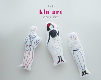 Soft Doll Kit, Art Rag Embroidery Doll, Kin Art Doll, Handmade Cloth Doll Kit Tutorial, Printed Doll, Eco-friendly Cotton, Gift for Makers