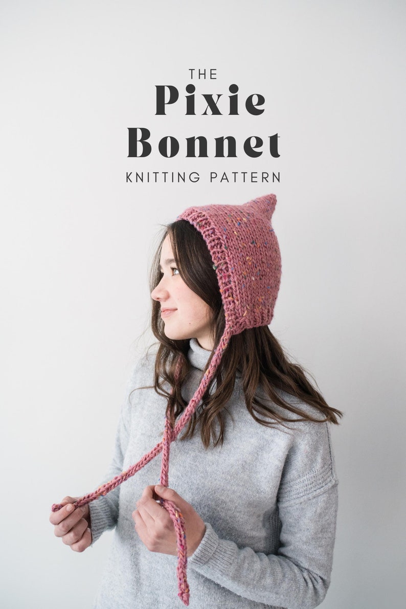 Model wearing Handmade Pixie Bonnet by Kyla Something