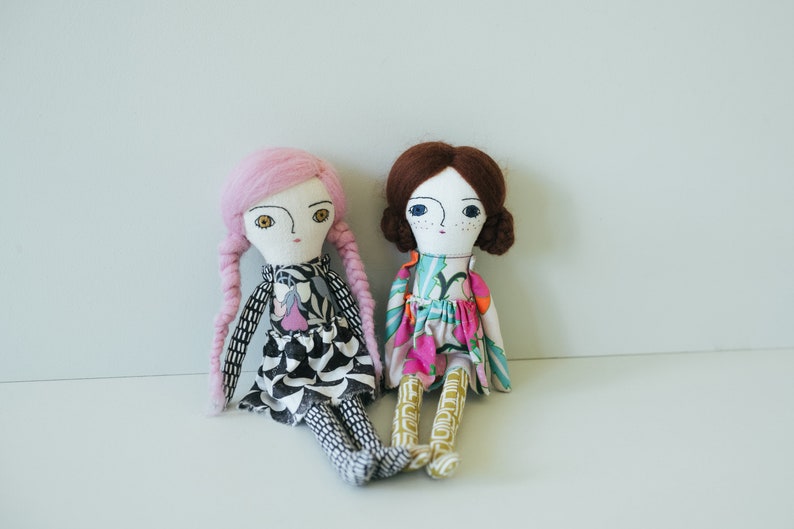 Rag Doll Sewing Pattern, Small Cloth Doll, Greta Pocket Doll, Wool Hair Fabric Doll Tutorial, Beginner Doll Making DIY, Doll clothes image 8