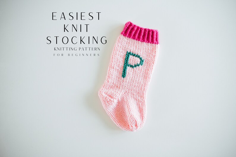 Easy Beginner Knit Holiday Christmas Stocking Pattern, Knitting Stocking Tutorial, Striped stocking, monogrammed Christmas Stocking image 2