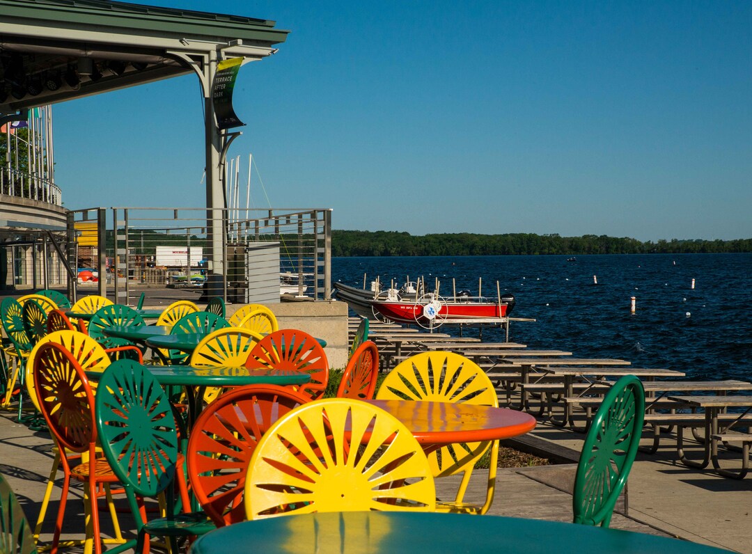 UW Madison Union Terrace Chairs With Lake and Boats in Background Etsy