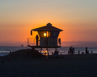 Huntington Beach Lifeguard tower at sunset Station #2 P1033