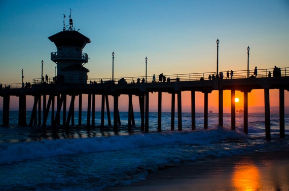 Huntington Beach Pier at sunset Pacific Ocean California | Etsy