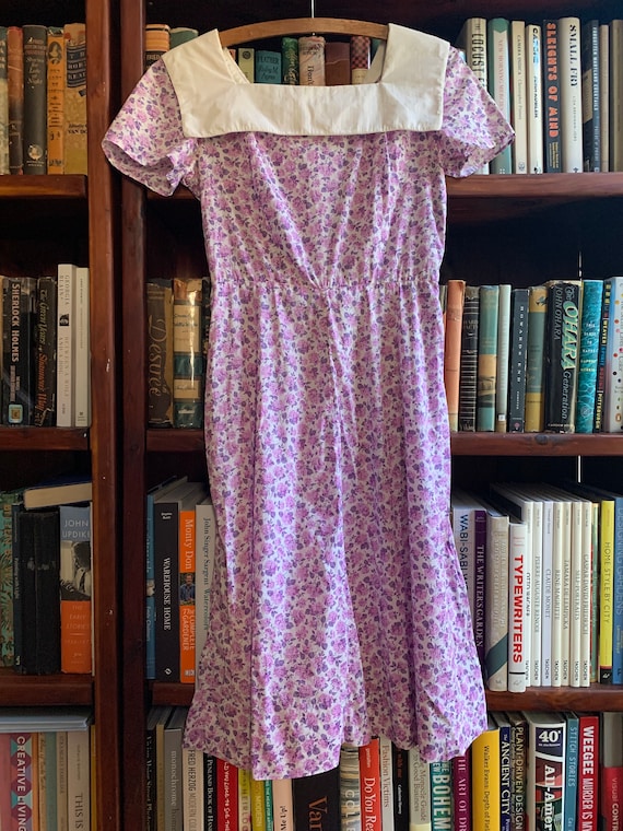 1940s pink purple ditzy print dress floral, white… - image 1