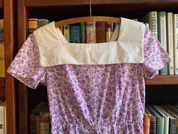 1940s pink purple ditzy print dress floral, white… - image 4