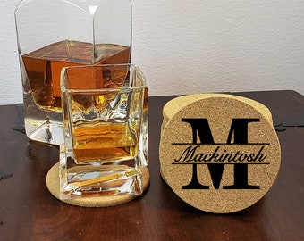 Personalized Coasters, Custom Coasters,Wedding gift,  Cork Coaster, Monogram Coaster, Wedding Favors, Bridesmaid Gifts SET of 4 (202)