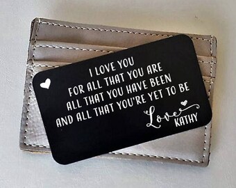 Personalized Wallet insert Card, Metal Wallet Insert card, Valentines day gift , Anniversary, Wedding Gift, Groom's Gift, Mothers's Day 93