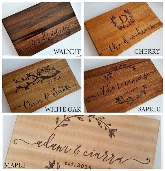 Personalized Oak or Walnut Custom Cutting Board, Engraved Cut Board for  Wedding Gift 