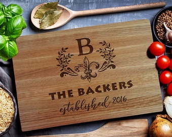 Personalized Cutting Board, Custom Engraved Board, custom cutting board,Wedding Monogram, Fleur de Lis, kitchen sign (140)