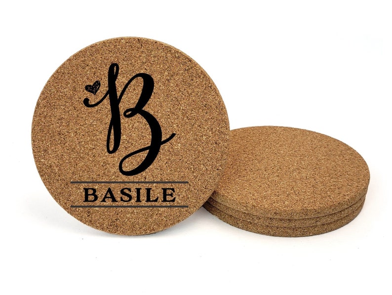 Personalized Coasters,Custom Coasters, Cork Coaster, Monogram Coaster, Inexpensive Wedding Favors, party favor SET of 4 1010 image 2