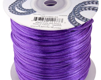 Lila Satin 2 mm Rattail Cord - 100 yd - 300 Ft - vollen Spule - Kumihimo Cording