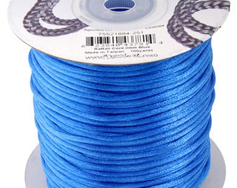 Blue Satin 2 mm Rattail Cord - 100 yd - 300 Ft - vollen Spule - Kumihimo Cording
