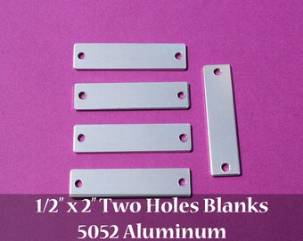 10 - 5052 Aluminium 1/2"x 2" Rechteck Rohlinge - ZWEI LÖCHER - Polierte Metall Stanzrohlinge - 14G 5052 Aluminium - 12,7mm x 50,8mm